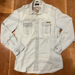 ZARA MAN デニムシャツ 長袖 刺繍入り Lサイズ　訳ありのサムネイル