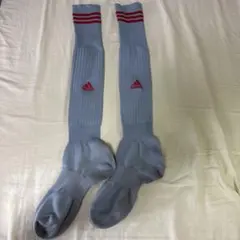 （27〜25cm）adidas サッカーソックス グレー 赤ストライプ