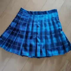 ROMWE プリーツスカート S 青系チェック