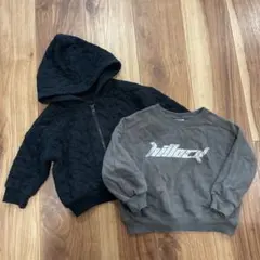 記名なし★90cmハートキルトパーカー＆ミラーベイシルバーロゴ裏毛スウェット