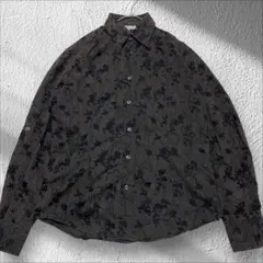 naive magic 柄部分透け感あり　花柄シアーシャツ　黒　Mのサムネイル