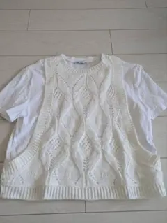 ZARA ホワイト 半袖ニットトップス S