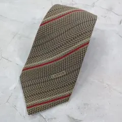 ランバン　ネクタイ　薄茶ストライプ　赤　差し色　シルク　絹　【n974】