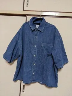 Gap ボウタイリボン ダンガリーデニムシャツ ライトブルー ギャザー L 