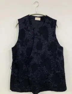 KBF ジャガード ベスト ネイビー モード エレガント 個性派 ジレ フリー