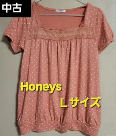 【中古】Lサイズ:Honey's ドット柄 半袖チュニック　シャツ