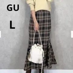 GU Lサイズ チェック マーメイドスカート ロングスカート ベージュ
