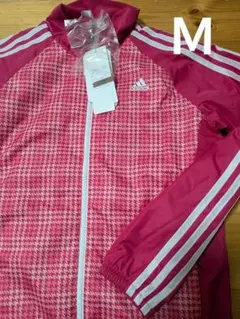 【新品】adidas ピンク チェック柄 ウィンドブレーカー M
