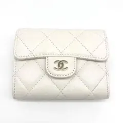 【レア仕様】シャネル マトラッセ 三つ折り財布 白 キャビアスキン ココマーク