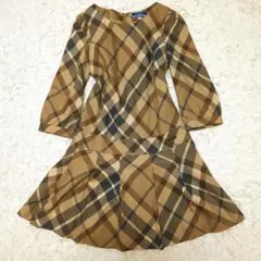 【美品】バーバリーブルーレーベル☆ノバチェック　フリル　七分袖　ワンピース