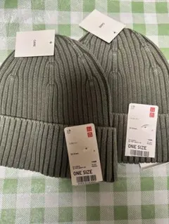 ユニクロ ニット帽 ONE SIZE 100%綿 グリーン2枚セット