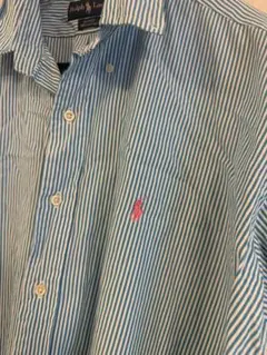 Ralph Lauren 半袖シャツ青白ストライプ XL ポロ ラルフローレン