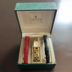 稼働品 グッチ 1800L チェンジベルト3色付 クォーツ 腕時計 ゴールド