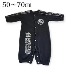 2Wayオール　ベビー　いかつめ　ロゴ　ロンパース　黒　ブラック　黒
