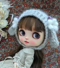 ブライスアウトフィット　耳付ピクシ―帽子/グレー 紫