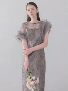 アシンメトリーシアーフラワーワンピースドレス結婚式二次会パーティー