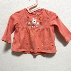 ミキハウスウサギ刺繍のオレンジ長袖Tシャツ 80