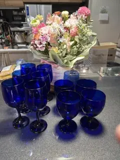 コバルトブルー脚付きグラス10個セット