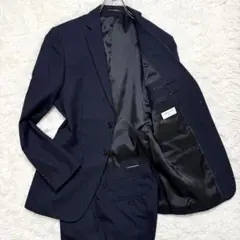 【美品 サイズL相当】ORIHICA セットアップスーツ 濃紺 ストライプ