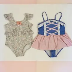 100 女の子用水着（リバティ風キティ・ラプンツェル風）2点セット