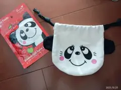パンダデザインの布製ポーチ　パック付