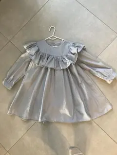 グレー フリル付き シャツワンピース