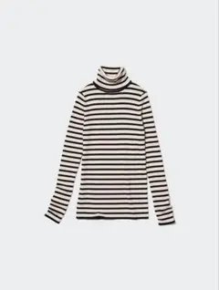 【未使用に近い】UNIQLO メリノリブタートルネックセーター　ボーダー　M
