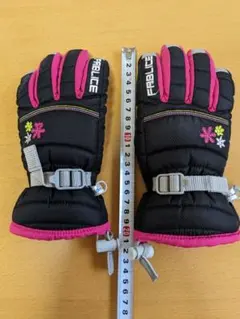 FABLEICE 子供用スキーグローブ ブラック ピンク