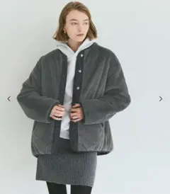 【Mサイズ】coca ウォッシャブルリバーシブルキルティングブルゾン　チャコール