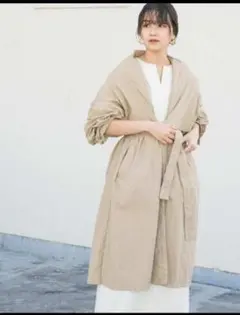 ベージュ ロングコート オープンフロント