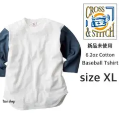 【クロスステッチ】新品 7分袖 ベースボールTシャツ デニム×ナチュラル XLのサムネイル