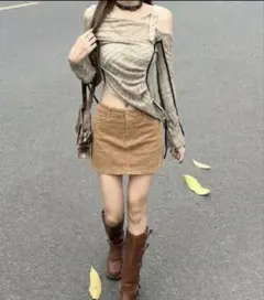 ブラウン コーデュロイ タイトスカート ミニスカート y2k グランジ