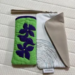Hawaiian ポーチ、花柄刺繍メガネケース　2個