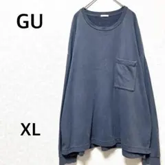 ジーユー　Tシャツ　長袖　インナー　カットソー　ポケット付き　グレー　無地　XL