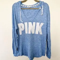 PINK Vネックフード付きパーカー M 青のサムネイル