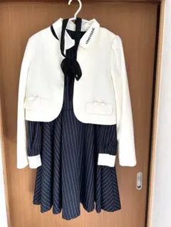 小学校卒業式 ホワイトネイビーストライプドレスジャケットセット