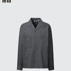 24SS UNIQLO U オープンカラーシャツ長袖 L ダークグレー コットン