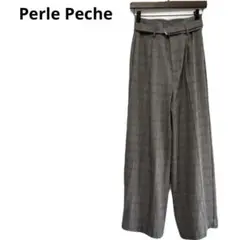 .⭐️Perle Peche⭐️チェック　ワイドパンツ　ワンタック　グレー　36 S
