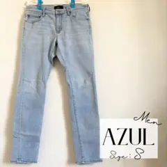 【AZUL 】メンズ デニム 明るい青ジーンズ ダメージ加工 ポケット＆裾
