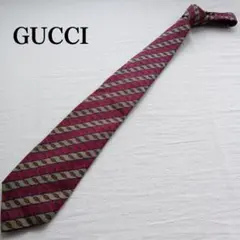 グッチ ネクタイ ワインレッド ストライプ柄 シルク素材 高級感【n6092】