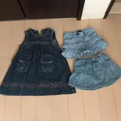 デニムワンピース ジャンパースカート80  2点&ノーブランドデニムスカート90