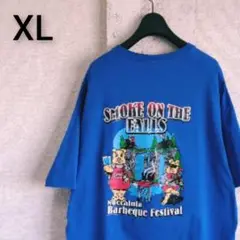GILDAN ギルダン　Tシャツ　ブルー　バーベキュー　キャラクターデザイン