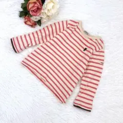 ミキハウス（90㎝）ベビー服 ボーダー 長袖 Tシャツ ロンT クマ ロゴ刺繍