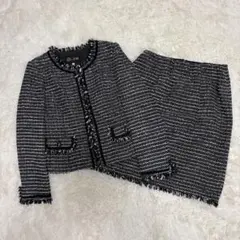 東京ソワール ツイードスーツセットアップ　ノーカラー　大きいサイズ13 受験