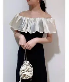 美品 SNIDEL オフショルドッキングニットワンピ ドレス バイカラー フリル