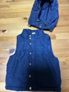 petit main フード付きダウンベスト S （80〜90）ネイビー