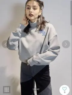EVRIS ERロゴハイネックスウェットトップス（グレー） 秋服 冬服