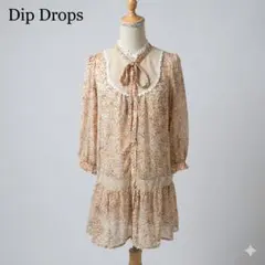 Dip Drops 小花柄 シフォンブラウス レース エアリー ボウタイ Mのサムネイル