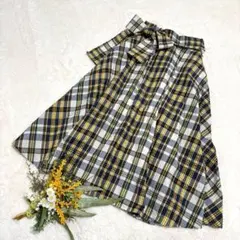 【ユニクロ】ハイウエストフレアスカート チェック柄 イエロー S ●