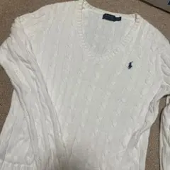 【Polo Ralph Lauren】 ホワイト ケーブルニット M Vネック